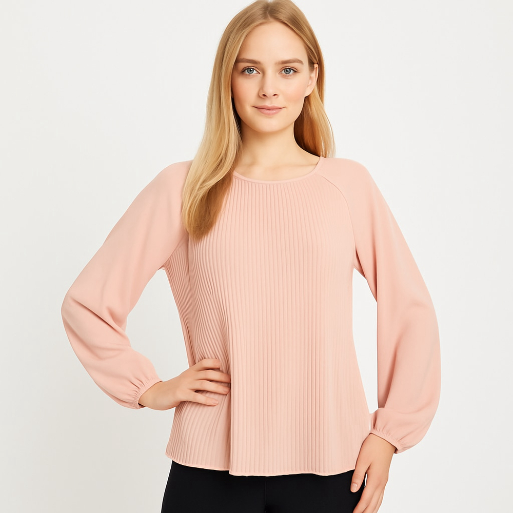 Calvin Klein Women's Pink Pleated Long Sleeve Blouse Top L - Picture 10 of 10